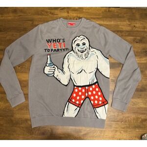 Yeti‎ To Party Graphic Novelty Crewneck Pullover Sweater Gray Medium